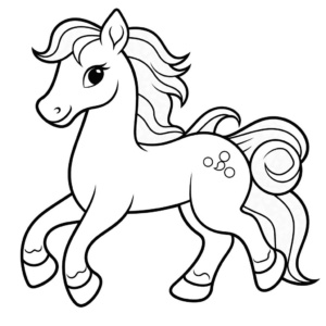 Desenho de cavalo simples e feliz para colorir