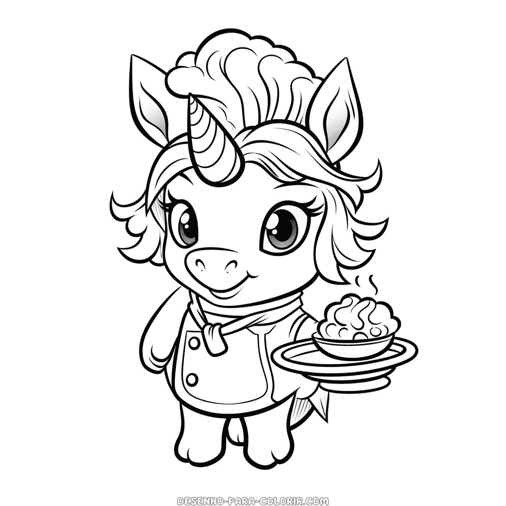 Desenho de chef unicórnio para colorir