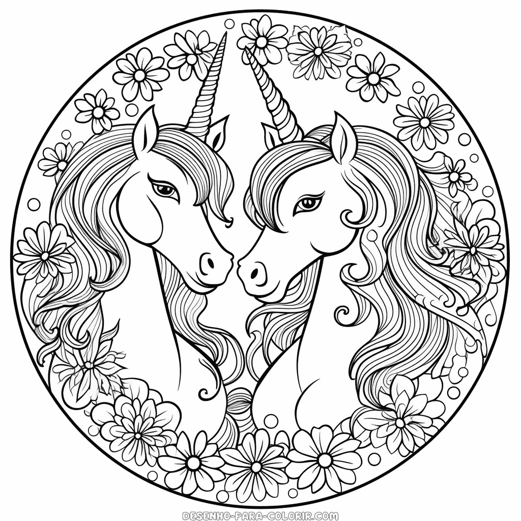 Desenho de círculo de unicórnios para imprimir para colorir