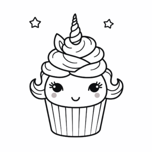 Desenho de cupcake de unicórnio para colorir