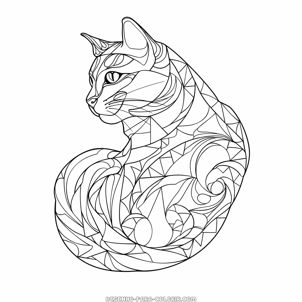 Desenho de desenho abstrato de gato para colorir