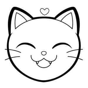Desenho de emoji de gato sorridente com coração para colorir
