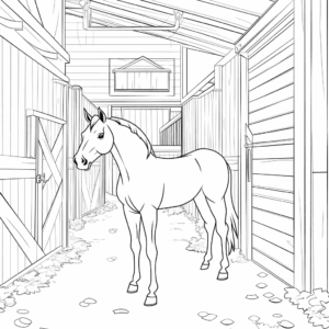 Desenho de estábulo para cavalos para colorir