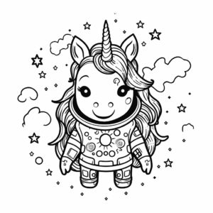 Desenho de explorador espacial unicórnio para colorir