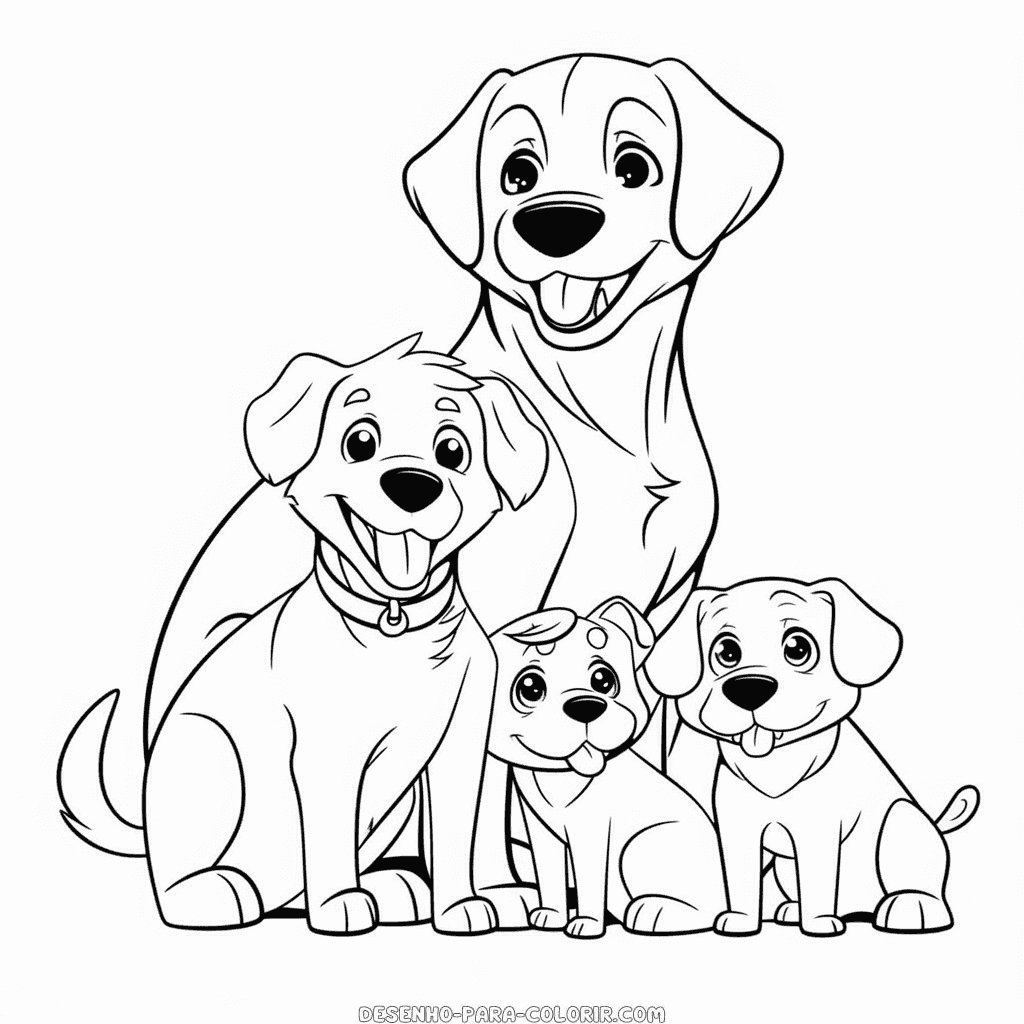 Desenho de família canina para colorir