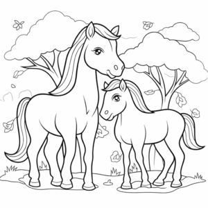 Desenho de família de cavalos para colorir