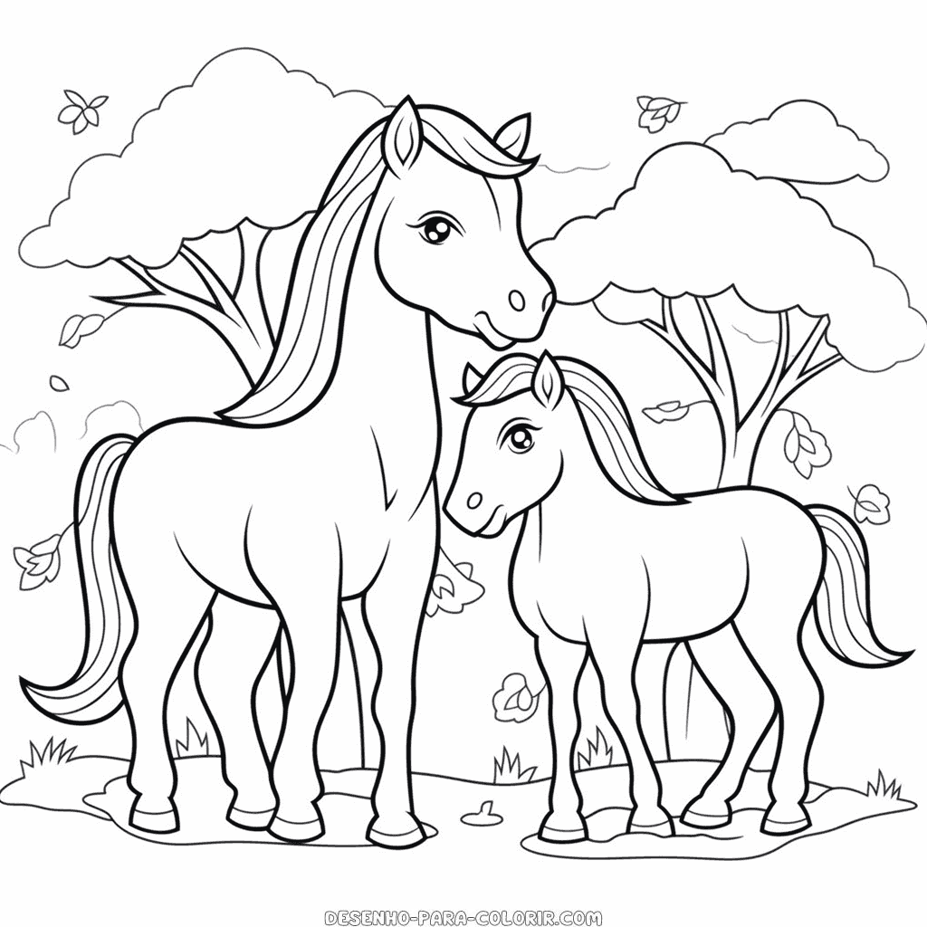 Desenho de família de cavalos para colorir