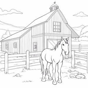Desenho de fazenda de cavalos para colorir