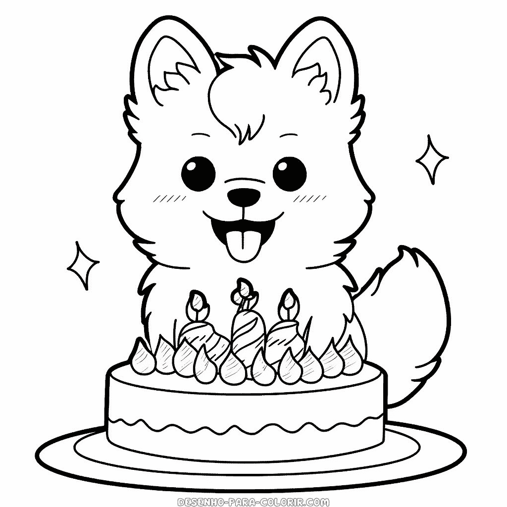 Desenho de feliz aniversário do cachorro para colorir