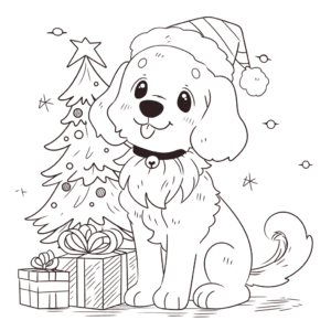 Desenho de feliz natal para o cachorro para colorir