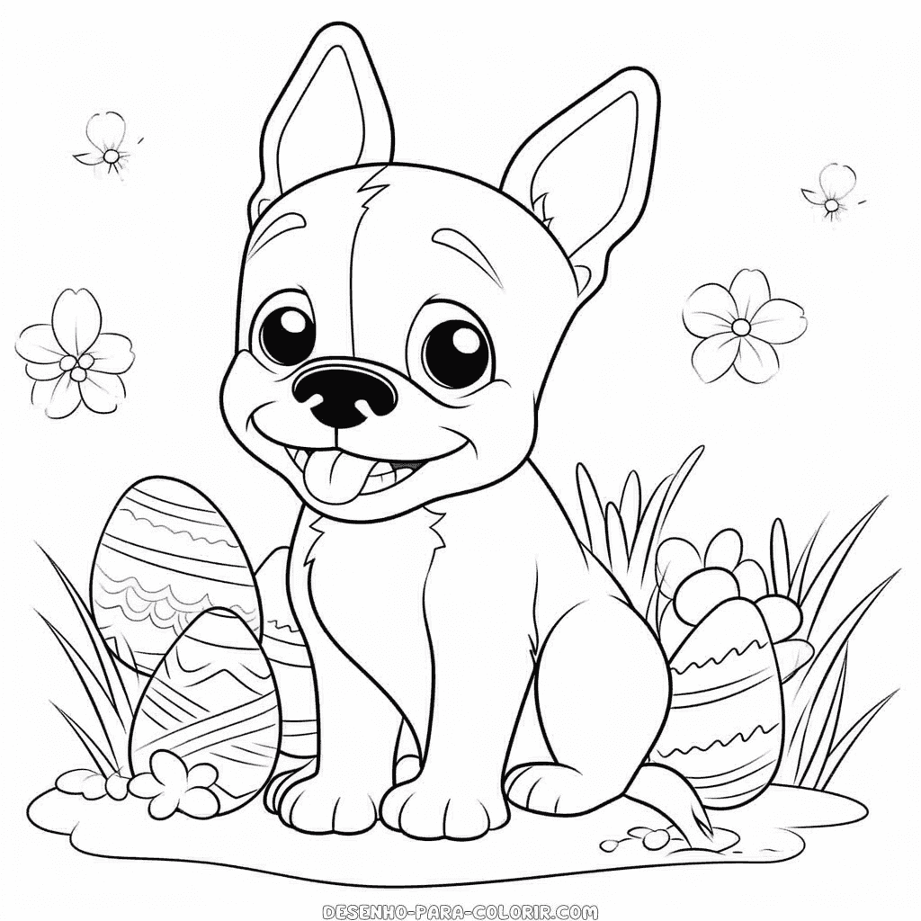 Desenho de feliz páscoa para o cachorro para colorir