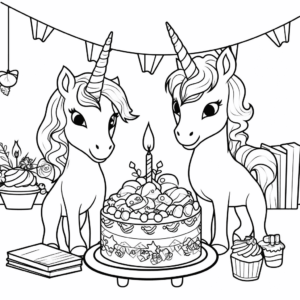 Desenho de festa de aniversário do unicórnio para colorir