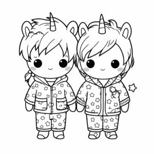 Desenho de festa do pijama de unicórnios para colorir