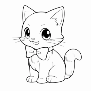 Desenho de gatinho fofo com gravata borboleta para colorir