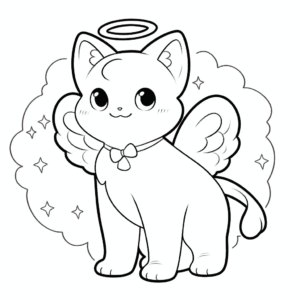 Desenho de gato anjo para colorir
