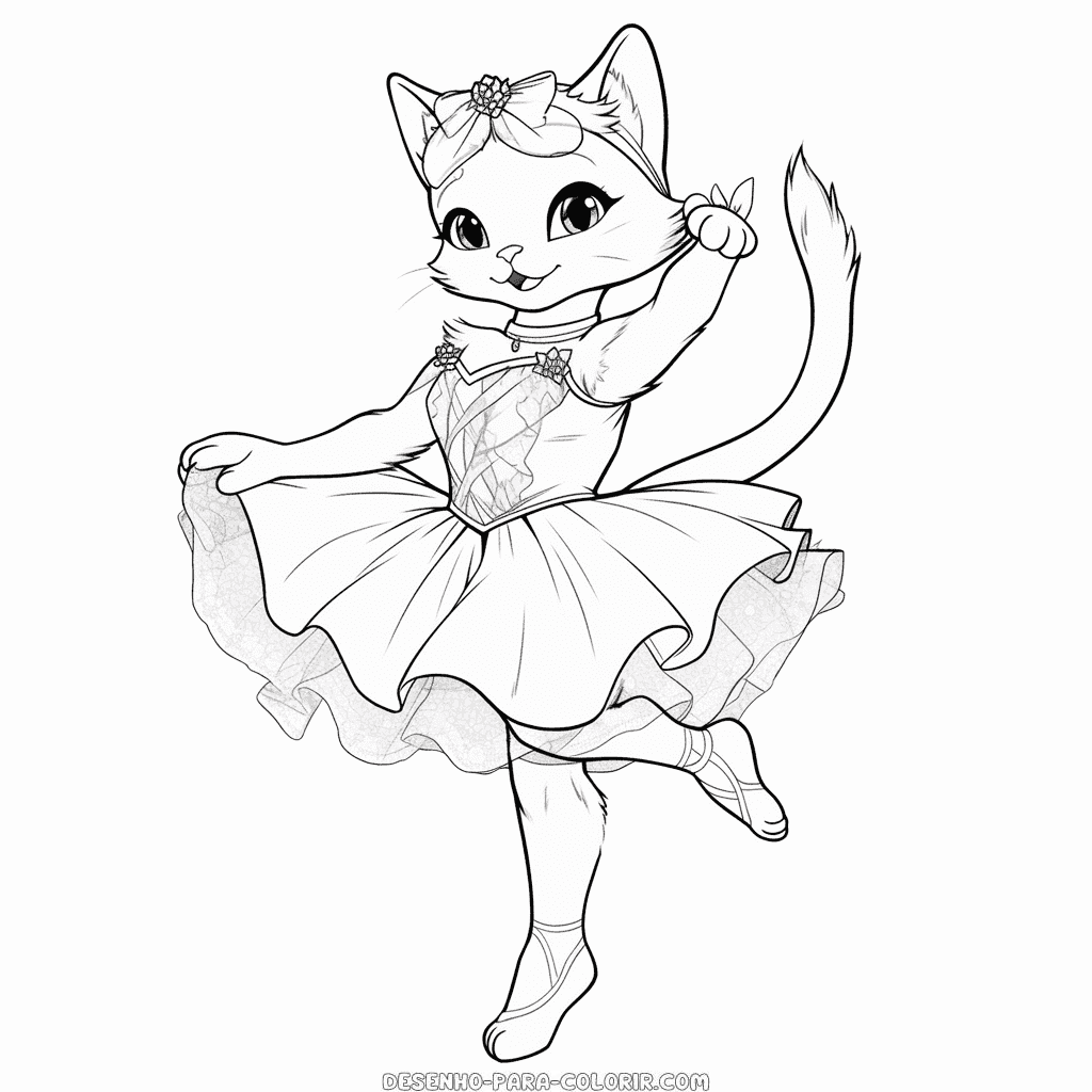 Desenho de gato bailarino para colorir