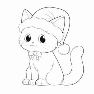 Desenho de gato com chapéu de papai noel para colorir