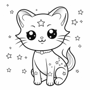 Desenho de gato com estrelas para colorir