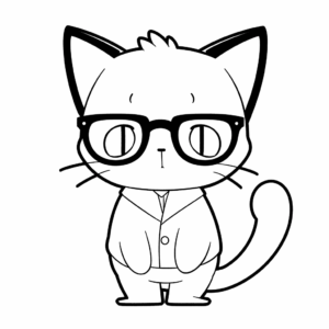 Desenho de gato com óculos para colorir
