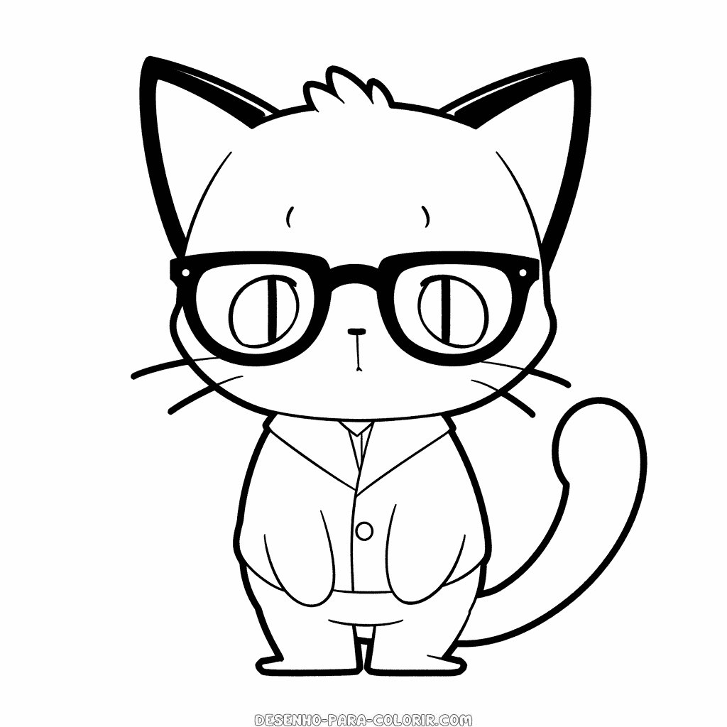 Desenho de gato com óculos para colorir