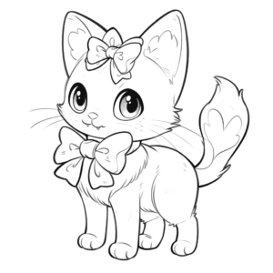 Desenho de gato com um lindo laço para colorir