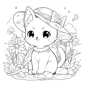 Desenho de gato curtindo o verão para colorir