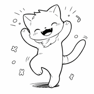 Desenho de gato dançante feliz para colorir