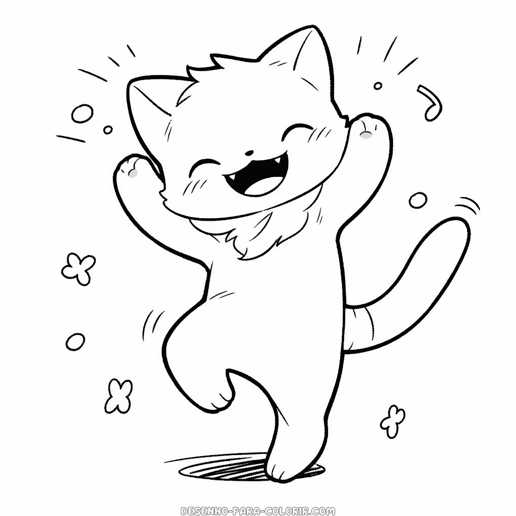 Desenho de gato dançante feliz para colorir