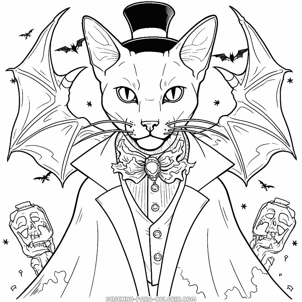 Desenho de gato drácula para colorir