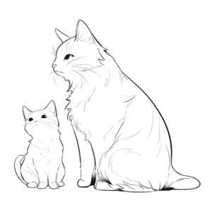 Desenho de gato e gatinho para colorir
