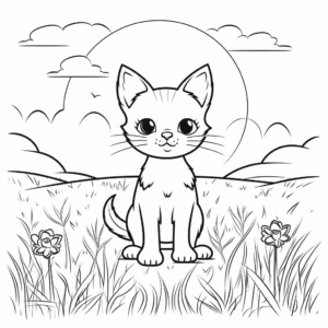 Desenho de gato em um campo para colorir