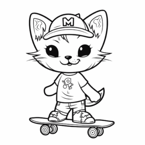 Desenho de gato em um skate para colorir