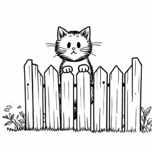 Desenho de gato em uma cerca para colorir