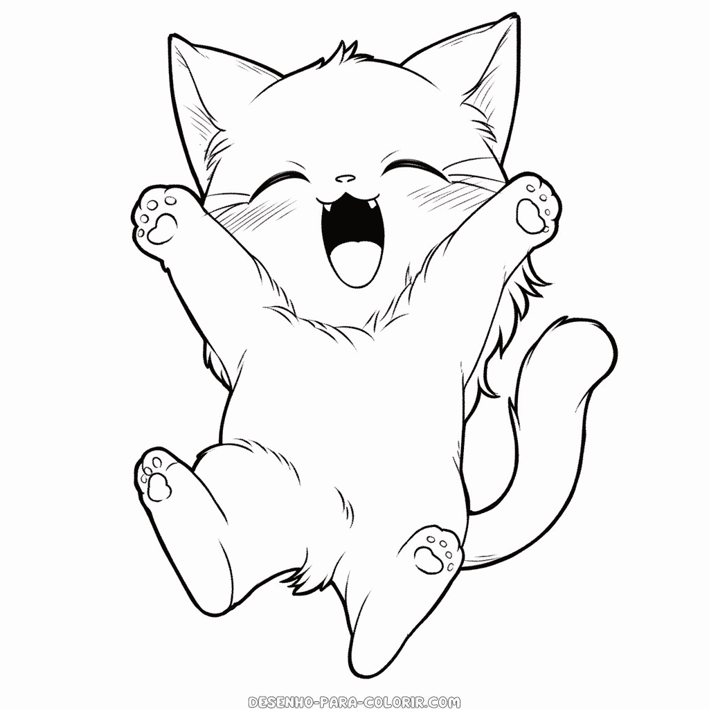 Desenho de gato entusiasmado para colorir
