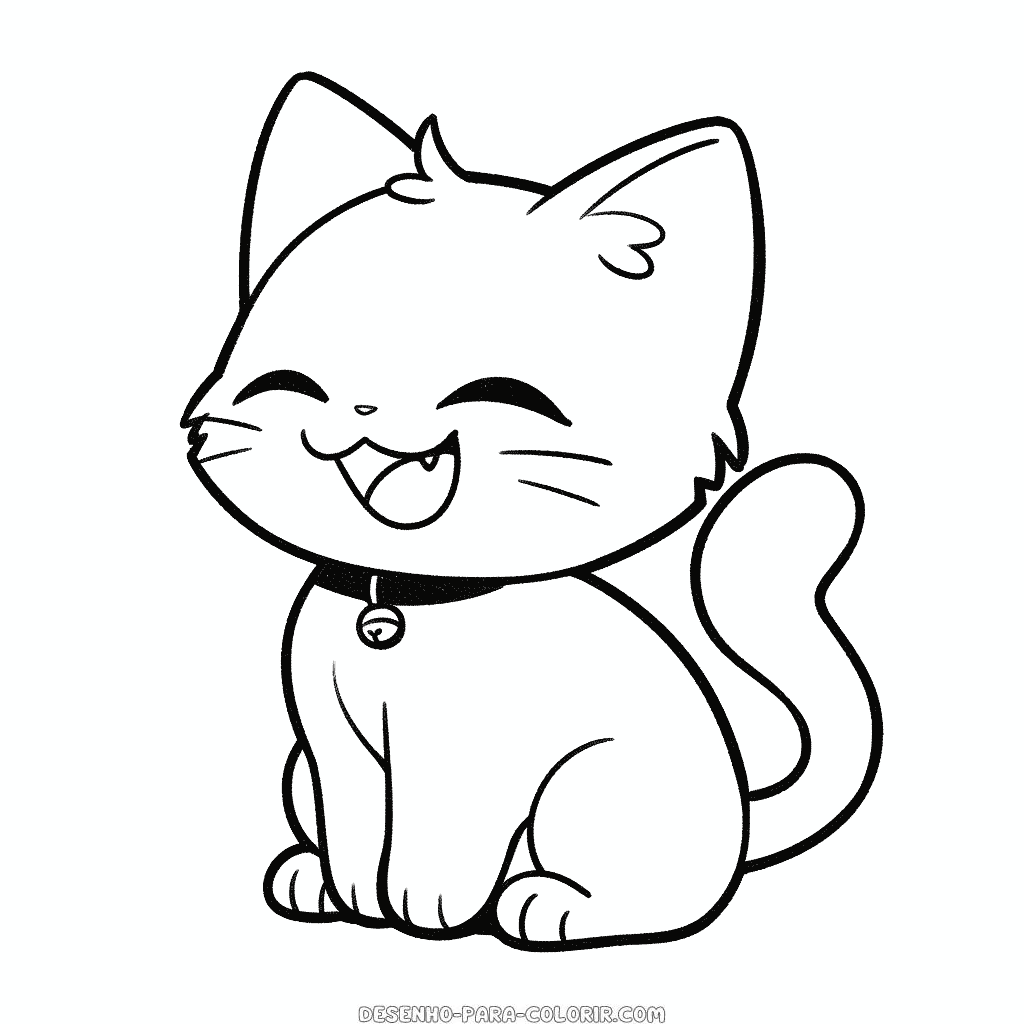 Desenho de gato feliz para colorir