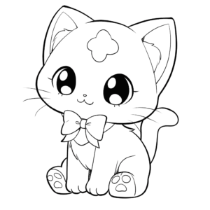 Desenho de gato fofo de anime para colorir