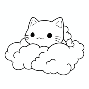 Desenho de gato fofo em uma nuvem para colorir