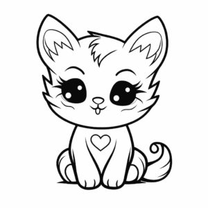 Desenho de gato kawaii com coração para colorir