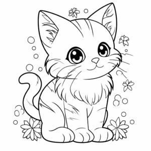 Desenho de gato kawaii fofo para colorir