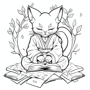 Desenho de gato meditativo para colorir