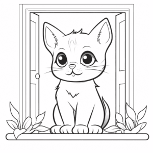 Desenho de gato na janela para colorir