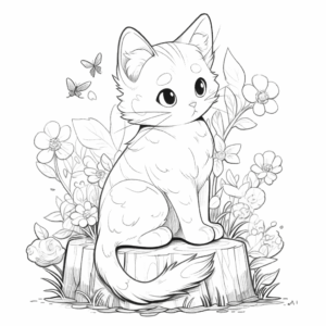 Desenho de gato na natureza para colorir