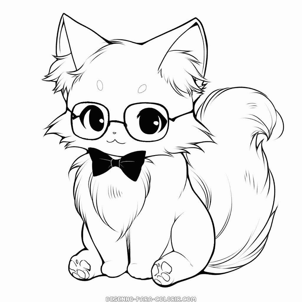 Desenho de gato nerd para colorir