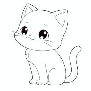 Desenho de gato comendo macarrão para colorir