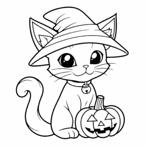 Desenho de gato preto de halloween para colorir