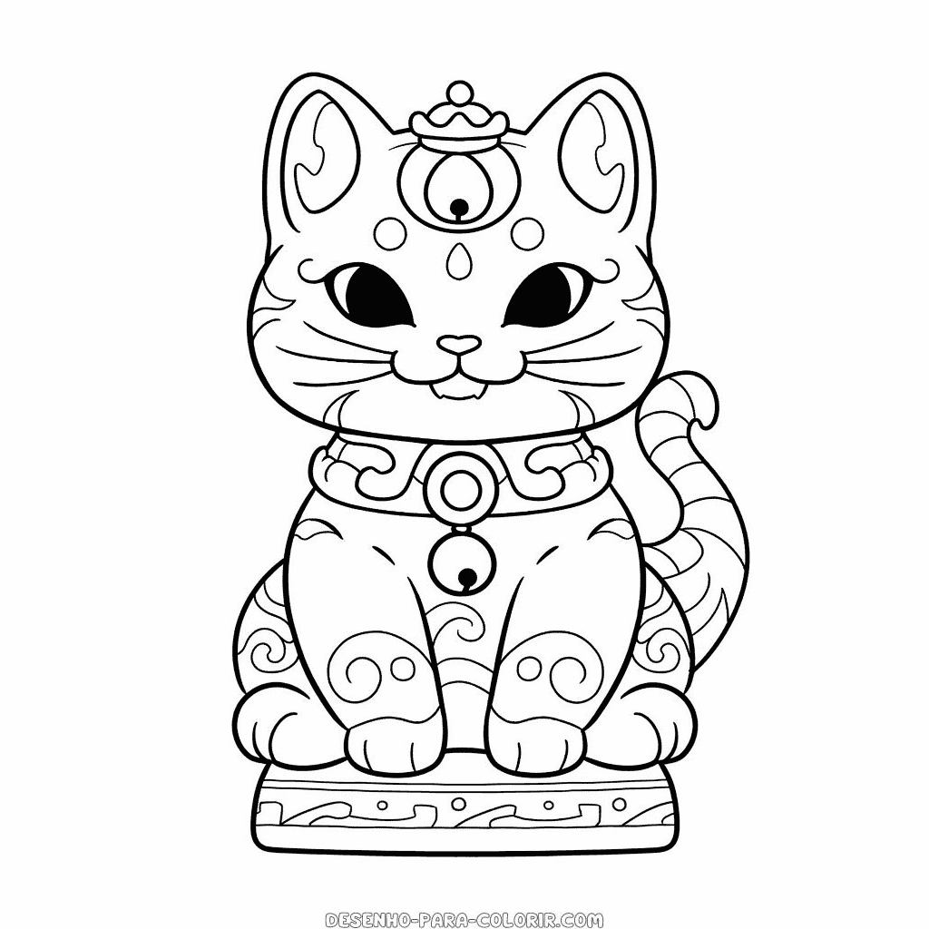 Desenho de gato sortudo para colorir