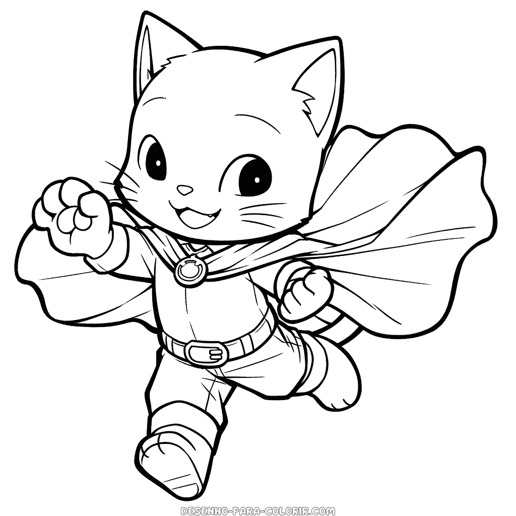 Desenho de gato super-herói para colorir