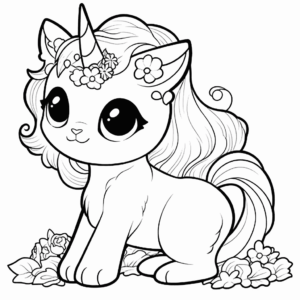 Desenho de gato unicórnio fofo para colorir