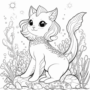 Desenho de gato unicórnio sereia para colorir