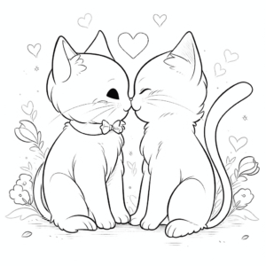 Desenho de gatos apaixonados para colorir